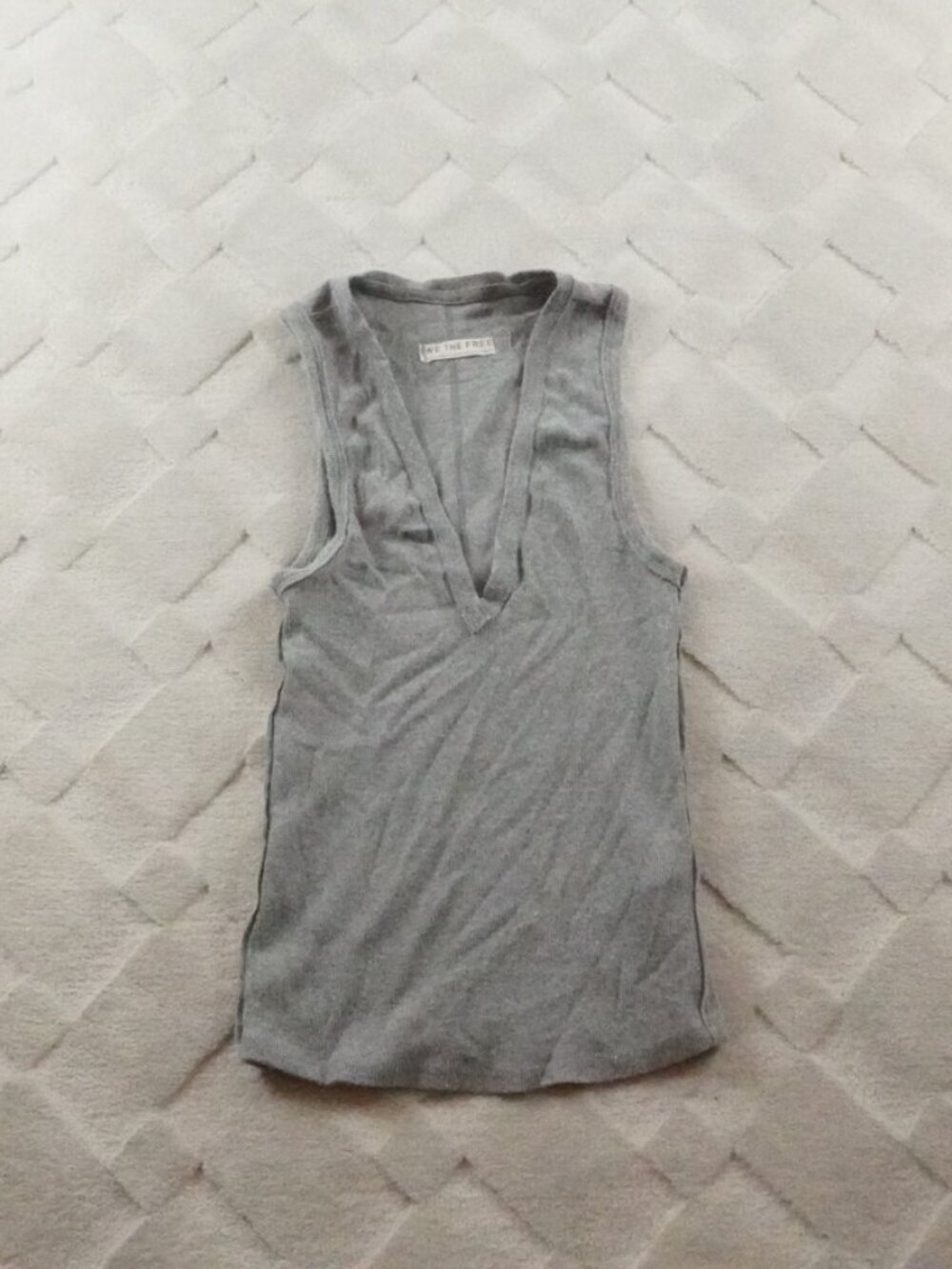 We The Free Ribbed Tank Top Womens Extra Small Deep V-Neck Gray